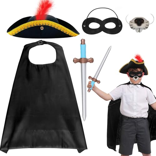 UxClishe 5-teiliges Highway-Herren-Kostüm-Set für Kinder, Highway-Männer-Kostüm-Zubehör mit Hut, Augenmaske, Umhang für Cosplay, Weltbuchtag UxClishe 5-teiliges Highway-Herren-Kostüm-Set für Kinder, Highway-Männer-Kostüm-Zubehör mit Hut, Augenmaske, Umhang für Cosplay, Weltbuchtag von UxClishe