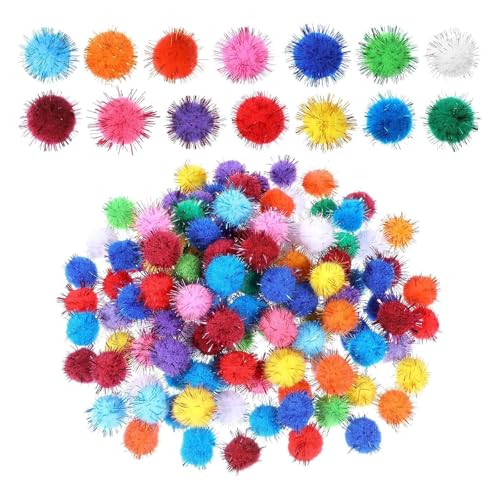 UxicRuya 200 Stück Pompons, Pompons, Bälle, Kunst Und Bastelmaterial für Weihnachtsdekoration, Partys, Schulaktivitäten, Glitzer 1cm von UxicRuya