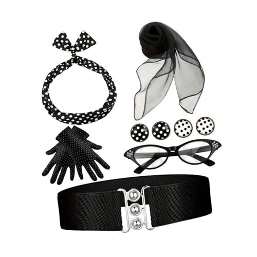 UxicRuya Damenkostüm Der 1950er Jahre mit Modeaccessoires, Schwarzes 7-teiliges Set von UxicRuya