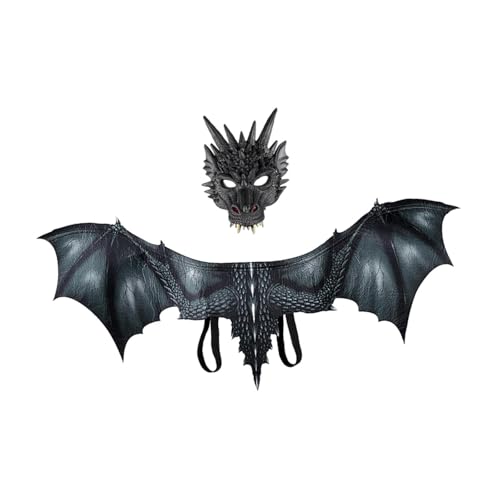 UxicRuya Fantastisches Drachenkostüm für Erwachsene, Dinosaurierflügel Und Maskenset für Besondere Anlässe, Schwarz von UxicRuya