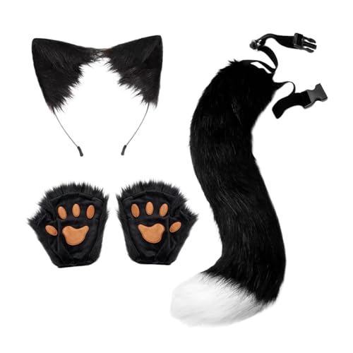 UxicRuya Katzen Und Fuchsohren Und Schwanz, Stirnband für Weihnachten, Halloween, Geburtstag, Schwarz-Weiss UxicRuya Katzen Und Fuchsohren Und Schwanz, Stirnband für Weihnachten, Halloween, Geburtstag, Schwarz-Weiss von UxicRuya