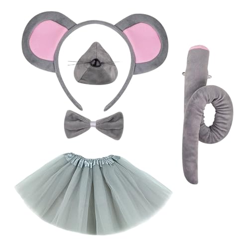 UxicRuya Mauskostüm Kinder Haare Reifen Maus Ohren Stirnband Tierohren und Schwanz für Partyleistung, Style B UxicRuya Mauskostüm Kinder Haare Reifen Maus Ohren Stirnband Tierohren und Schwanz für Partyleistung, Style B von UxicRuya
