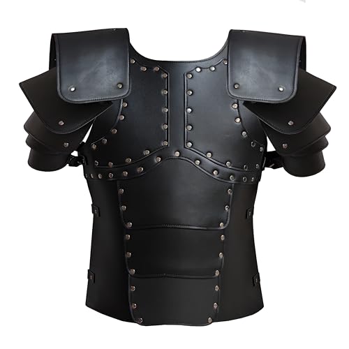Deluxe Mittelalterliche Brustpanzerung Wikingerkrieger Verstellbare Lederpanzerung Brustplatte Kostüm für LARP Party Halloween Cosplay, Armor Schwarz, Einheitsgröße von Uyecos