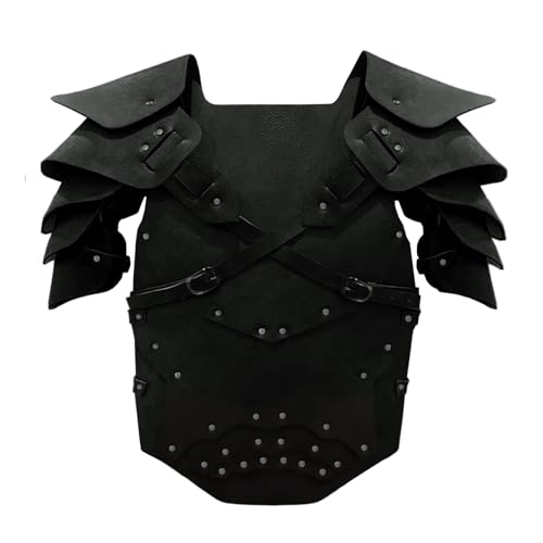 Uyecos Deluxe Mittelalter Brustpanzer Wikinger Krieger Verstellbare Leder Rüstung Brustplatte Kostüm für LARP Party Halloween Cosplay (Rüstung mit Schulterschutz Schwarz) von Uyecos