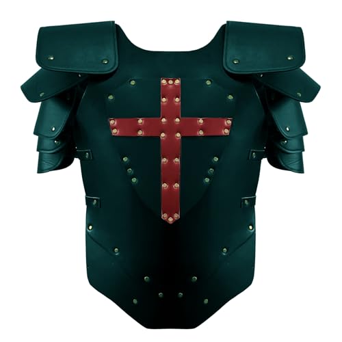 Uyecos Ritterrüstung mit Kreuz, mittelalterliche Rüstung, PU-Leder, verstellbares Kostüm für Halloween, LARP-Party (schwarz-rot, Brustumfang: 89,9 - 142,2 cm) von Uyecos