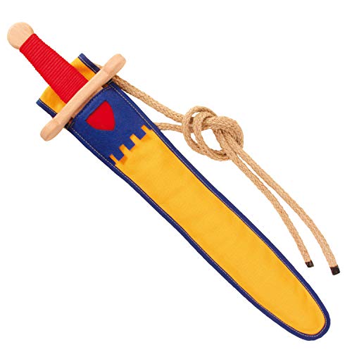 Schwertset Landsknecht gelb/blau aus Buchenholz 48cm (941) – Spielzeugmanufaktur Vah [Made in Germany | traditionelles Handwerk] von V A H