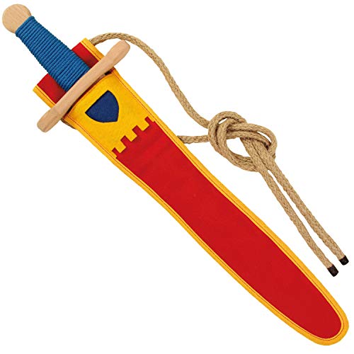 Schwertset Landsknecht rot/gelb aus Buchenholz 48cm (940) – Spielzeugmanufaktur Vah [Made in Germany | traditionelles Handwerk] von V A H