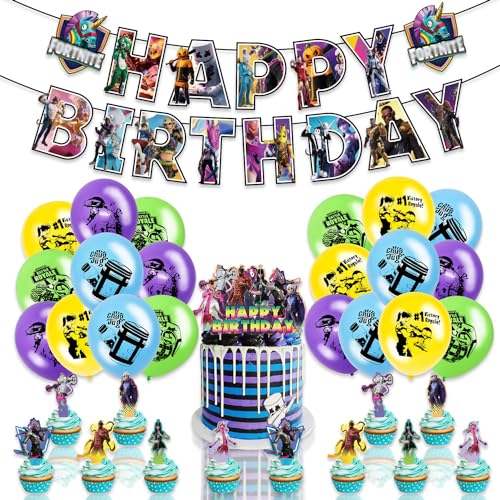 Geburtstagsfeier Party Zubehör für Spielliebhaber, Geburtstagsdeko Happy Birthday Banner für Kindergeburtstag Ballon Party Supplies Deko von VACBOTT
