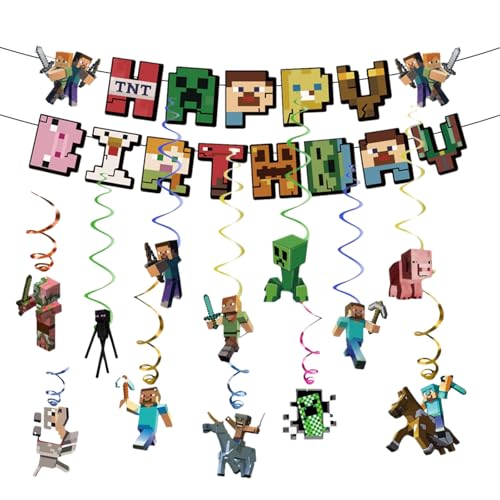 Partyzubehör für Geburtstage, Banner Happy Birthday, Hängende Wirbeldekorationen mit Spielmotiven Hängende Whirlpoolkarten für Kinder und Jungen, die Spiele lieben Partyzubehör für Geburtstage, Banner Happy Birthday, Hängende Wirbeldekorationen mit Spielmotiven Hängende Whirlpoolkarten für Kinder und Jungen, die Spiele lieben von VACBOTT