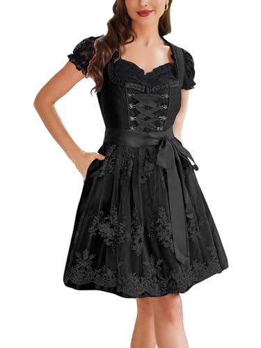 VAFADRESS Kostüme 3 Pcs Oktoberfest Kleid Damen Deutsches Dirndl Kleid für Bayerisches Oktoberfest Karneval Outfits Schwarz S von VAFADRESS