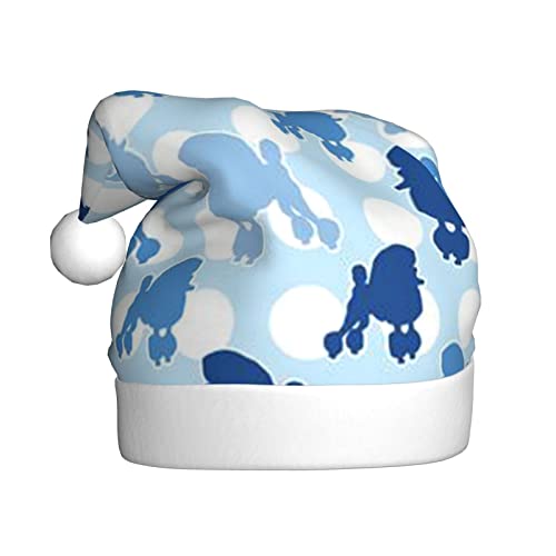 VAGILO Blauer Pudel Polka Dot Festliche Winterferien Weihnachtsmützen – lustige, warme und plüschige Büro- und Outdoor-Party-Kappe von VAGILO