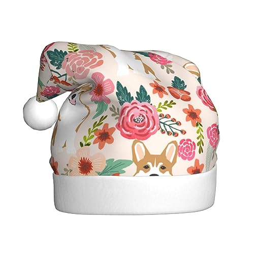 VAGILO Corgi Floral Flowers Spring Garden Festive Winter Holiday Christmas Hats - Fun, Warm And Plush Office And Outdoor Novelty Party Cap von VAGILO