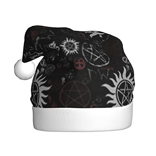 VAGILO Supernatural Symbole schwarze festliche Winterfeiertags-Weihnachtsmützen – lustig, warm und plüschig, für Büro und Außenbereich, Party-Kappe von VAGILO