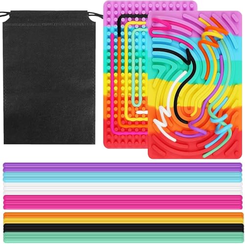 Sensorik Activity Board - Silikon Sensory Activity Board, ADHD Aktivitätsboard, Ruhiges Reise-Spielzeug mit Kordelzugbeutel und 24 Strings für Kinder ab 3+ und Erwachsene Ideal zur Stress und Autismus von VAIGU:OA