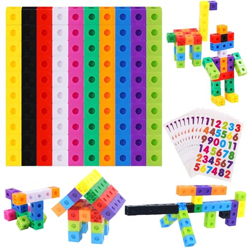 Steckwürfel, 100 Stück Steckwürfel Grundschule, Rechenwürfel Mathe, Zahlenblocks 10 Farben, Lernen Lernspiele Geschenk für Jungen und Mädchen von VAIGU:OA