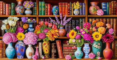 VAIIEYO Blumen Puzzle 1000 Teile, Puzzle Erwachsene Bücherregal, Kreative Unterhaltung, Spaß, Geschicklichkeitsspiel für die Ganze Familie, für Erwachsene und Kinder ab 14 Jahren, Schöne Geschenkidee von VAIIEYO