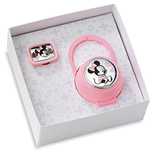 Disney Baby - Schnullerkette mit clip und Schnullerbox in Silber - perfekt als Geschenkidee zur Taufe oder zum Geburtstag - Minnie-Maus-Design von VALENTI & CO.
