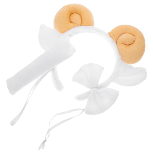 VALICLUD 1 Satz Croissant-Haarschmuck Schafstirnbänder für Frauen Lamm Stirnband weißes Kostüm Schafohren für Erwachsene Schafsschwanz und Ohren Ohrenstirnband für Frauen Stoff Khaki von VALICLUD