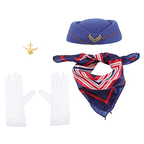 VALICLUD 1 Satz Flugbegleiter Schal Cosplay Stewardess-baskenmütze Stewardess Kostüm Für Damen Dekorationen Pilot Sackleinen Stewardess-kostüm Luftkostüm Bausatz Flugbegleiterbedarf Metall von VALICLUD