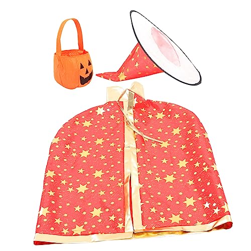 VALICLUD 1 Satz Halloween-Umhang Kid Wizard Cape und Hut -Cosplay-Zaubererumhang halloween bag halloweentüten halloween deko kleider Halloween-Kostümkind Kinderumhang Satin rot von VALICLUD
