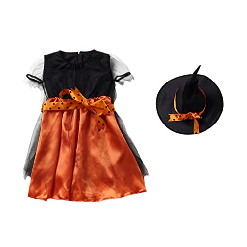 VALICLUD 1 Satz Halloween-kleider Kostüm Kind Outfit Mädchen Bausatz Vorgeben Kleidung Halloween-cosplay-kit Halloween-rock Mit Hut Halloween-party-rock Kleid Mit Halloween-hut Stoff Orange von VALICLUD
