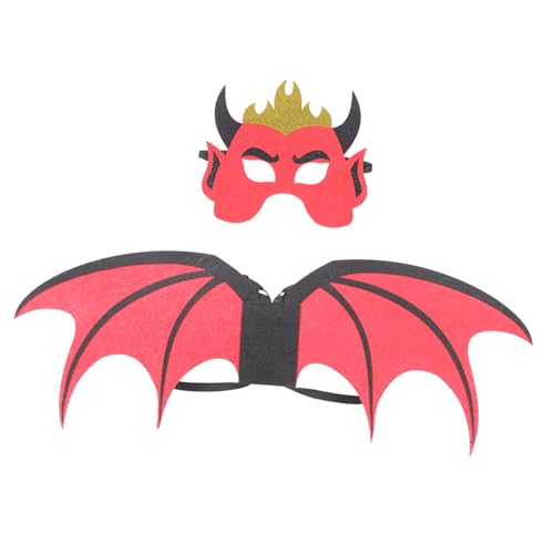 VALICLUD 1 Satz Halloween-teufelsflügel-maskenset Für Halloween-kostümflügel Halloween Stirnband Demokostüm Teufelsstütze Halloween-ohren Zaubererkostüm Drachen Kostüm Rot Vlies von VALICLUD
