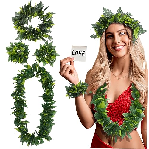 VALICLUD 1 Satz Hawaiianisches Dekorationsset mit Grünen Kunstblättern mit Haarband Halskette Armbändern für Luau Partys Sommerfeiern Langlebig VALICLUD 1 Satz Hawaiianisches Dekorationsset mit Grünen Kunstblättern mit Haarband Halskette Armbändern für Luau Partys Sommerfeiern Langlebig von VALICLUD