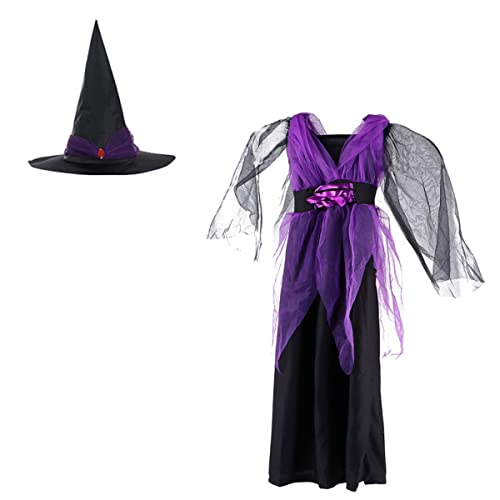 VALICLUD 1 Satz Hexenkostüm Halloween- Halloween-cosplay-kostüm Halloween-party-anzieh-outfit Kinderkleidung Halloween-kostüm Für Hexenkleid Für Mädchen Gittergewebe Violett von VALICLUD
