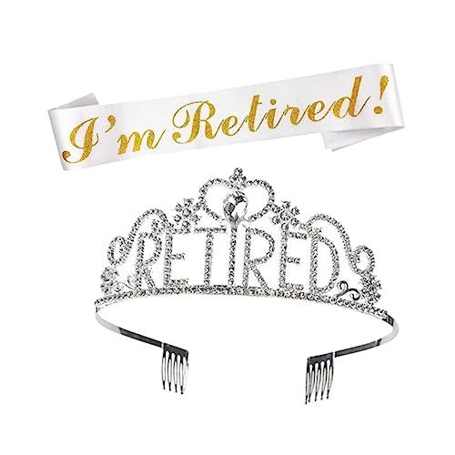 VALICLUD 1 Satz Stirnband Für Altersvorsorge Schulter Ruhestandsschärpe Tiara Im Ruhestand Haarschmuck Für Die Ruhestandsparty Krone Gold Geburtstags-stirnband Für Frauen Silber Stoff von VALICLUD