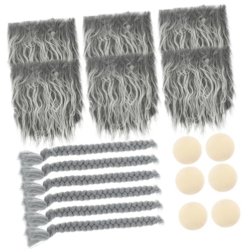 VALICLUD 1 Satz Zwerge Herstellung Stoff Weihnachtszwergbärte vorgeschnittener Wichtel Fake Beard Fake Schnurrbart Fake Mustache Bärte und Holzperlen Gnom-Bastelbart Gnomenbart hölzern Grey von VALICLUD