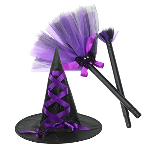 VALICLUD 1 Set Besen Hexenhut Halloween Dekorationen Gothic Hexenhut Für Party Halloween Hexenkostüm Halloween Hängeanhänger Fliegender Besen Hexendekor Schwarzer Hut von VALICLUD
