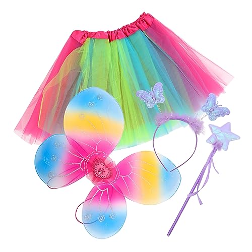 VALICLUD 1satz Mädchen Kostümset Mit Schmetterlingsflügeln Und Tutu-rock Für Halloween Und Partys Vielseitiges Verkleidungset Mit Kopfband Und Zauberstab Und Leicht Zu Tragen von VALICLUD
