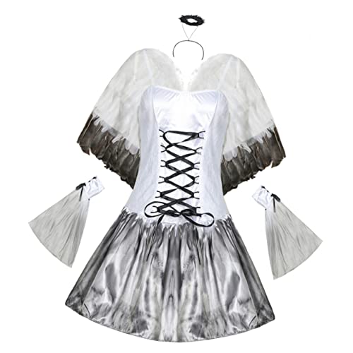VALICLUD 1 Set Engelkostüm Halloween Cosplay Engelkleid Für Mädchen Halloweenkleid Flügel Engel Mädchenkleidung Engel Halloweenkostüme Kleidung Outfits Für Mädchen Polyester Weiß von VALICLUD