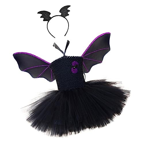 VALICLUD Halloween ädchen Kostü Mit Fledermausflügeln Kreatives Dress Up Set Für Inklusive Kopfstück Und Tüllrock Ideal Für Halloween Karneval Und Mottopartys Größe Für 80 90 von VALICLUD