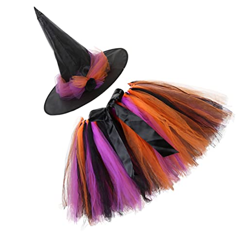 VALICLUD 1 Set Hexen Puffrock Hexen Tutu Mit Hut Mädchen Hexenkleid Zauberer Hexenzubehör Kostüm Leistung Hat Hexenhut Kleinkind Tutu Rock Super Und Polyester von VALICLUD