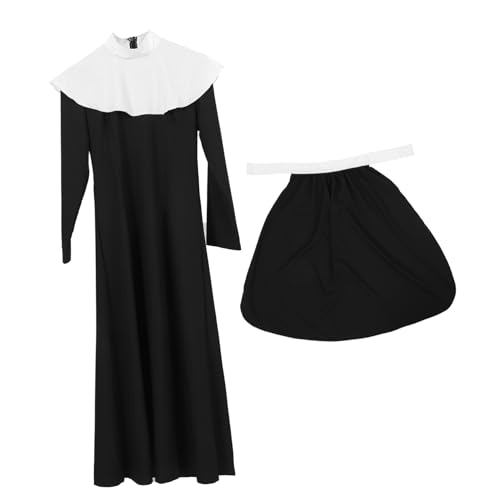 VALICLUD Nonnenkostüm Für Damen Für Erwachsene Nonnen-halloween-kostüme Übergröße Nonnen-outfit Cosplay Nonnenkleid Bühnenkleidung von VALICLUD