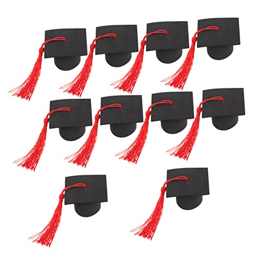 VALICLUD 10 Stück Kleine Abschlusskappe Cake Topper Junggesellenmütze Abschlusskappen Mini Abschluss-souvenir-ornament Erste Oh Graduierte Ornamente Abschlusstorte Grad Polyester Rot von VALICLUD