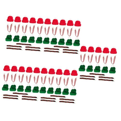 VALICLUD 100 Stück Teiliges Miniatur Weihnachtsset mit Gestrickten Mützen und Schals Rote und Grüne Strickmützen Schals Festliche DIY Deko für Flaschen Becher Weihnachtsbaum und Party von VALICLUD