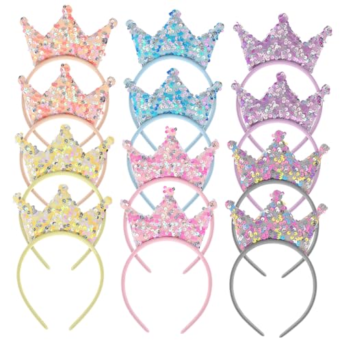 VALICLUD 12 Stück Glitzernde Krone Haarbänder für Sequin Krone Kopfbedeckung für Partys Geburtstagsfeiern und Festlichkeiten Verschiedenen Farben von VALICLUD