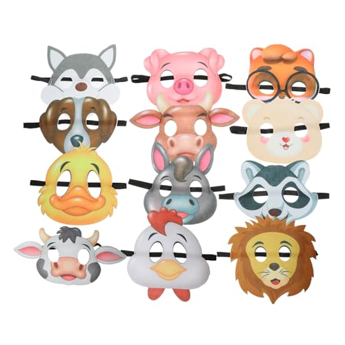 VALICLUD 12 Stück Teiliges Cartoon Tiermasken aus Filz mit Elastischem Band Langlebige Hautfreundliche Halloween und Faschingsmasken für Geburtstag Karneval Kostüm und Party von VALICLUD