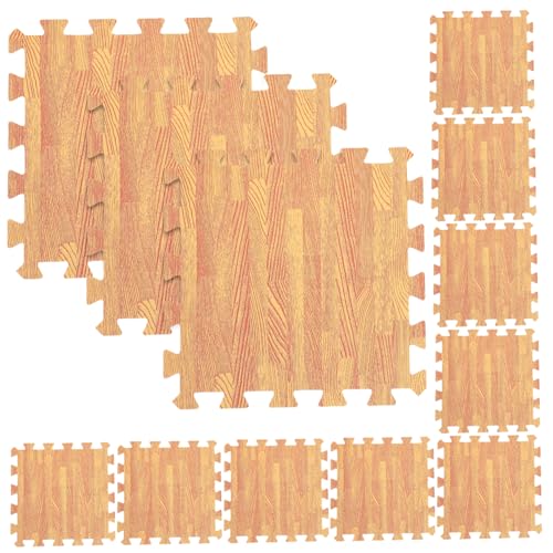 VALICLUD 12 Stück Teiliges Schaumstoff Puzzlematte mit Holzmaserung rutschfeste Krabbelmatte Weiche Bodenschutzmatten für Kinderzimmer und Spielbereiche von VALICLUD