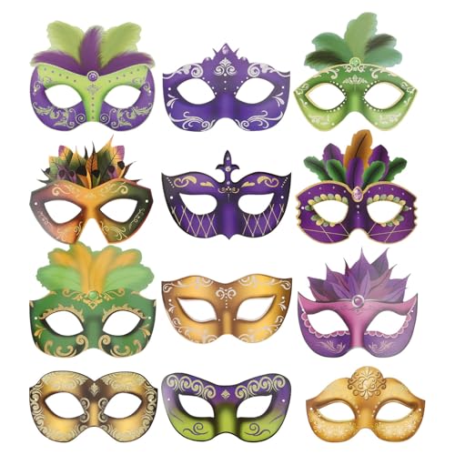 VALICLUD 12st Bemalte Pappmaché-masken Regenbogen-partydekorationen Partygeschenke Halloween-led-brille Maskerade Schwarze Maske Leuchtende Maske Face Glitter Festival Maske Reinigen Papier von VALICLUD