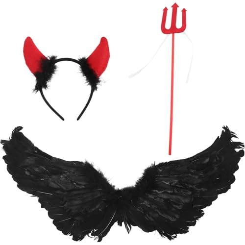 VALICLUD 1satz Und Teufel Kostümset Für Mädchen Schwarze Halloween Flügel Mit Horn-stirnband Und Forke Für Kostümpartys Und Bühnenaufführungen Für Halloween- von VALICLUD