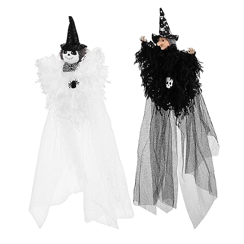 VALICLUD 2 Stck. Horror-party-dekorationen Halloween-hexenpuppe Grimmig Hängen Hängender Halloween-geist Skelett Halloween-dekorationen Im Freien Halloween Düster Dekoration Halloween von VALICLUD