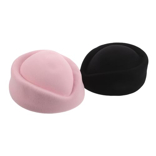 VALICLUD 2 Stück Flugbegleiterin Kostüm Hüte Retro Stewardess Mütze für Damen Vielseitige Air Hostess Beret Caps Schwarz für Halloween Bühnenauftritte und Cosplay Partys von VALICLUD