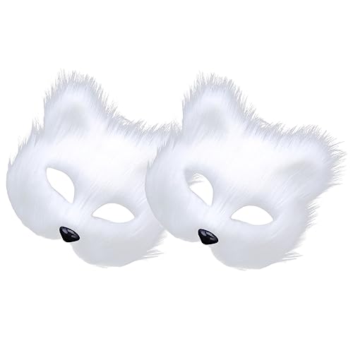 VALICLUD 2 Stück Fuchs-cosplay-maske Maskenfuchs Belegt Party Halloween-hälfte Halbe Fuchsmasken Stoff Pelzige Maske Fell Kostüme Maskerademaske Über Nacht Maske Katze Plüsch Weiß von VALICLUD