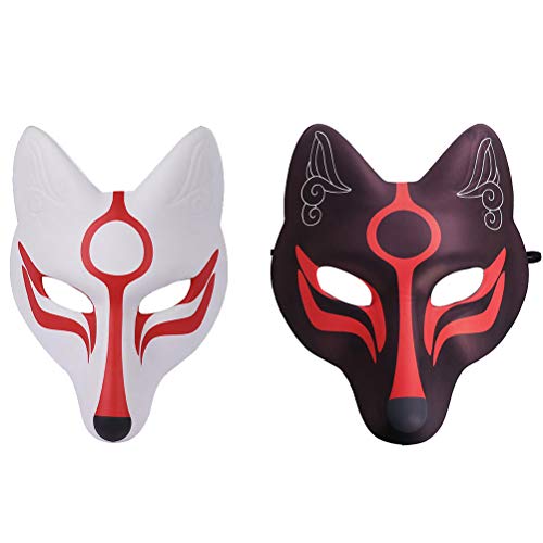VALICLUD 2 Stück Fuchsmaske Japanisch Kabuki Kitsune Masken Wolfsmaske Japanische Geistermaske Halloween Maskerade Kitsune Fuchs Kostüm von VALICLUD