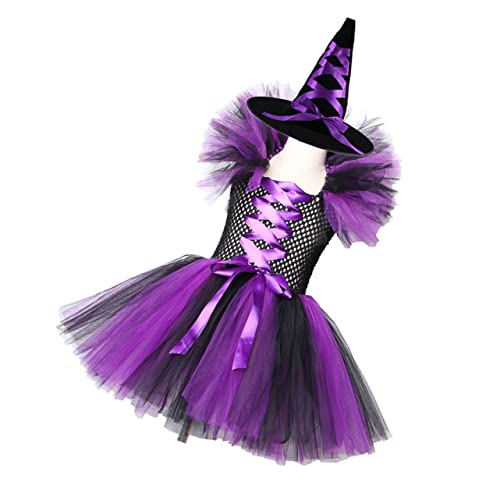 VALICLUD 2 Stück Halloweenkostüm kinderkostüme halloween kinderkostum halloween costume halloween Witch costume for Halloween-Cosplay-Kleid Mädchen-Tutu-Kleid Nylongewebe Violett von VALICLUD