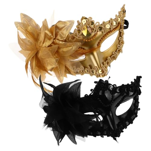 VALICLUD 2 Stück Teiliges Damen Kostümmaske Halbgesichts Blumen Design für Halloween Karneval Maskenball Festival Cosplay Party Zubehör in Gold und Schwarz von VALICLUD