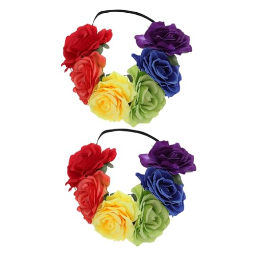 VALICLUD 2 Stück Teiliges Regenbogen rosen stirnband Elastisch Blumenschmuck für Halloween Mädchen Kopfschmuck Karneval Party Festlich von VALICLUD